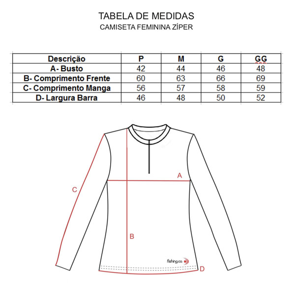 Camiseta Feminina Fishing Co Ziper - Cereja