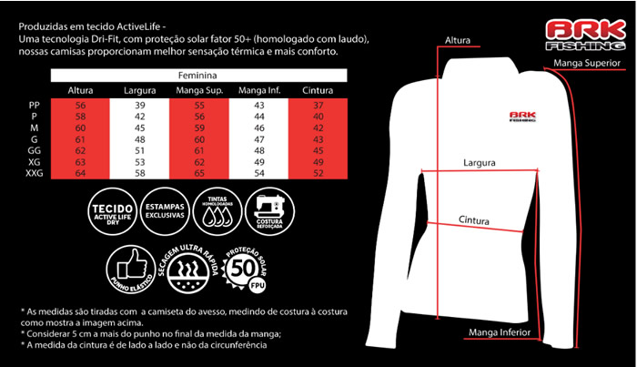 Camiseta BRK Feminina - medidas
